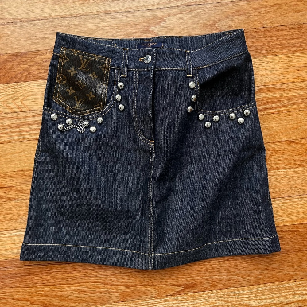 Denim Louis Vuitton Studded Mini Skirt